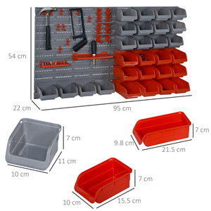 DURHAND 44PCS Cajas de Herramientas Ajustables y Extraíbles, Montado en Pared, PP, Rojo Gris, 54x22x95cm - Product Image 3