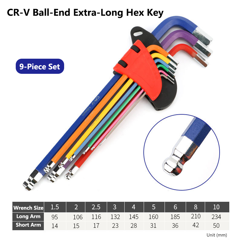 Color-Coded Extra-Long Hex Key Wrench