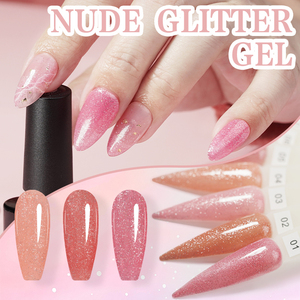 ICE NOVA <span class=keywords><strong>Nu</strong></span>-de Glitter Couleur Acrylique Extension Gel Dur Solide Private Label 10ml Hema Free Glitter Nude Pink Clear Gel Polish - Product Image 4