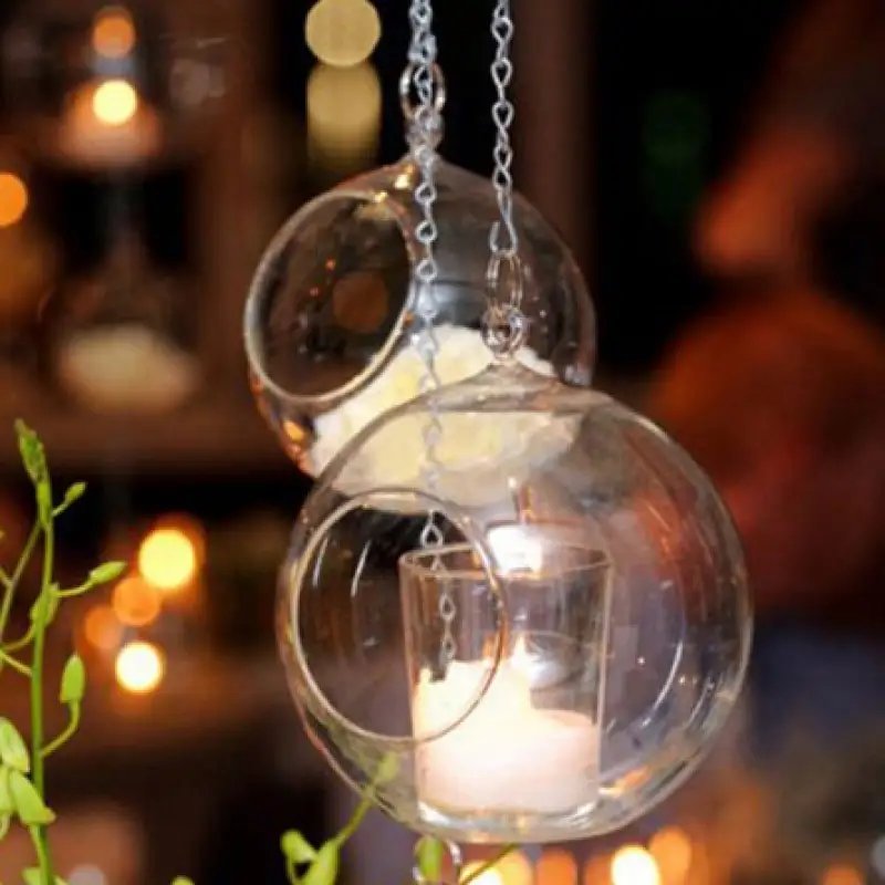ग्लास मोमबत्ती धारक फांसी Tealight 10/12cm ग्लोब टेरारियम शादी मोमबत्ती मोमबत्ती फूलदान घर बार सजावट