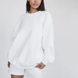 Meilleure vente col rond blanc Logo personnalisé polaire Sweat-shirt col rond pull gris à capuche femmes sweat-shirt de grande taille