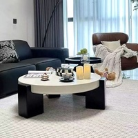 Ensemble de table basse et table d'appoint rondes de style crème, blanc et noir, base en marbre, meubles de salon de style mid-century