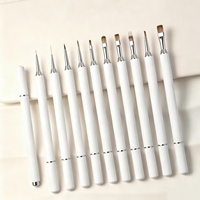 Ensemble de 10 pinceaux à ongles de luxe ovales en gel, inclinés, pour liner français et dégradé, avec poignées magnétiques serties, pour usage professionnel