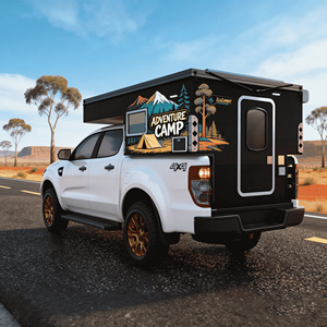 Camper de luxe et fonctionnel pour pick-up avec toit relevable et intérieur élégant pour les aventures de camping en plein air - Product Image 1