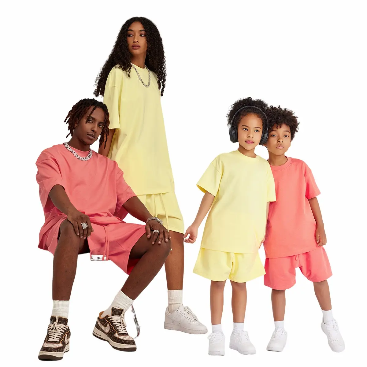 Çocuk giyim yaz aile eşleştirme kıyafetler saf pamuk karakter T shirt çocuk giysileri Set kızlar 8-12 yaş