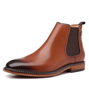 Men's Genuine Leather Chelsea <b>Boots</b> Ankle Pointed Toe Elastic Band Solid Color Autumn Dress Shoes - Product Image 1