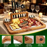 Planche à découper pour charcuterie avec porte-couteaux magnétique, planche à steak en bois d'acacia antidérapante pour barbecue, dîner, fête, cadeau de pendaison de crémaillère