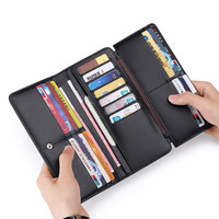 Rfid Lange Creditcard Portemonnee met Rits, Opvouwbaar, Anti-diefstal Clutch Tasje, Mobiele Telefoonhouder, Runderleer, Polyester Voering voor Heren