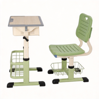 Bureau et chaise d'école modernes en métal avec pieds amortisseurs pour la réduction du bruit, idéaux pour appartements et bibliothèques