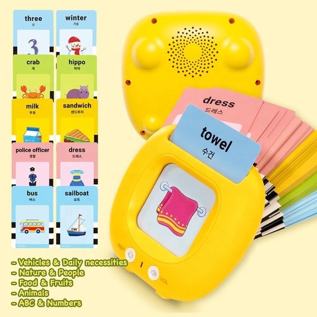 Kids Talking Flash Card Machine Portable Early Educational Audio Flashcard Reader Toy for Toddler Language Learning