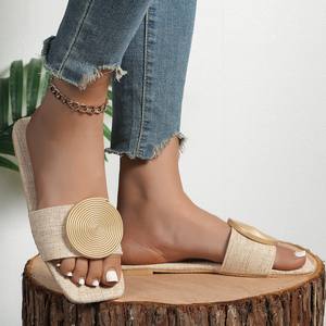 Sandales et pantoufles plates décontractées à boucle carrée grande taille pour femmes, anti-moustiques, pour le commerce extérieur - Product Image 5