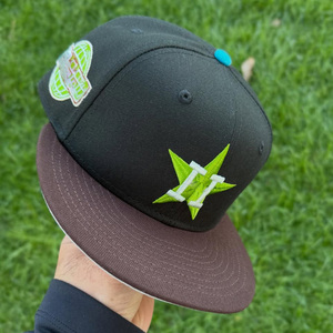 Producto Popular <span class=keywords><strong>59</strong></span> <span class=keywords><strong>Fifty</strong></span> Gorras Visera Plana A-Frame, Gorra Rígida Ajustada, Bicolor Negro y Marrón, Bordado de Estrella Verde Neón, Unisex - Product Image 3