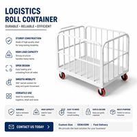 Chariot de stockage pliable robuste en métal avec roulettes