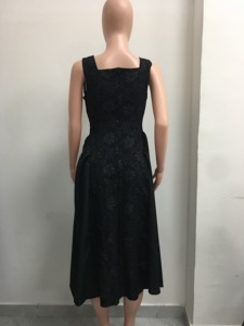 Vestido midi de jacquard floral con cuello cuadrado para mujer - Vestidos de cóctel sin mangas con corte en A a la moda - Product Image 5