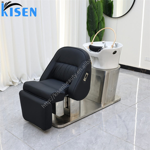 Cama de Masaje Eléctrica <span class=keywords><strong>Reclinable</strong></span> Kisen para Spa Capilar, <span class=keywords><strong>Lavacabezas</strong></span> de Lujo en Blanco, Negro, Gris y Marrón, Muebles de Salón - Product Image 2