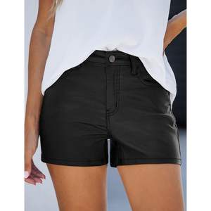2025 pantalones cortos vaqueros elásticos de cintura alta para mujer, pantalones vaqueros con aspecto de piel sintética con bolsillos, cómodos y elegantes - Product Image 5