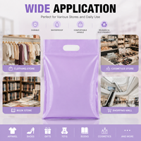 Sac de courses en plastique violet brillant avec poignée découpée, imperméable, durable, réutilisable pour vêtements, cosmétiques, cadeaux, emballage de détail