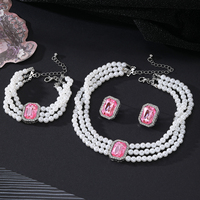 Parure de Bijoux Vintage en Perles d'Imitation, Zircon Vert, Strass Scintillants, Collier, Boucles d'Oreilles et Bracelet