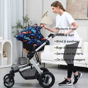 Housses de siège auto multi-usages pour bébés, couvre-auvent pour siège auto, couvre-allaitement, couvre-auvent pour poussette, motif dinosaure bleu marine - Product Image 4