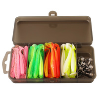 Ensemble de leurres de pêche, appâts souples à queue en T, jig 5,5 cm/7 cm/9 cm/12 cm, matériau PVC bicolore, pour la pêche en eau douce, en rivière et en lac, avec hameçons