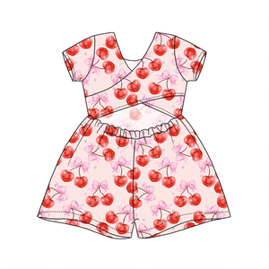 Combinaison courte à manches courtes pour petites filles, design à encolure croisée, découpe au dos, combinaison décontractée d'été pour tout-petits, combinaison douce pour enfants - Product Image 4