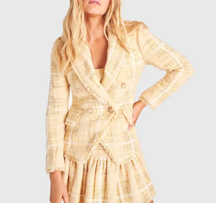 Ensemble veste en Tweed personnalisé, deux pièces avec franges, décontracté, pour femmes, veste et jupe pour filles