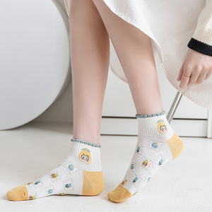 Nouvelles <span class=keywords><strong>chaussettes</strong></span> bouclées pour femmes, mignonnes <span class=keywords><strong>chaussettes</strong></span> de bateau de dessin animé japonais, style mince, <span class=keywords><strong>chaussettes</strong></span> en coton respirantes pour femmes, été 2023 - Product Image 2