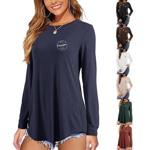 เสื้อยืดคอกลมแขนยาวทรงหลวมระบายอากาศสีพื้นเสื้อสตรีทแวร์ขอบโค้งสีพื้นพิมพ์ลายซิลค์สกรีนแบบกำหนดเองสำหรับฤดูร้อน - Product Image 5