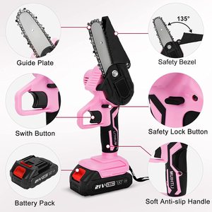 Mini tronçonneuse <span class=keywords><strong>rose</strong></span> 4 pouces, tronçonneuses à batterie, mini tronçonneuses sans fil pour arbres, alimentées par batterie, pour l'élagage de jardin, branches de bois - Product Image 3