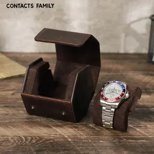 カスタムロゴ本革シングル取り外し可能な時計トラベルケースボックスオーガナイザー六角形時計ロール腕時計用