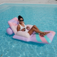 Fauteuil flottant gonflable personnalisable en PVC épaissi avec dossier rayé violet pour adultes – Idéal pour la détente et la baignade en rivière