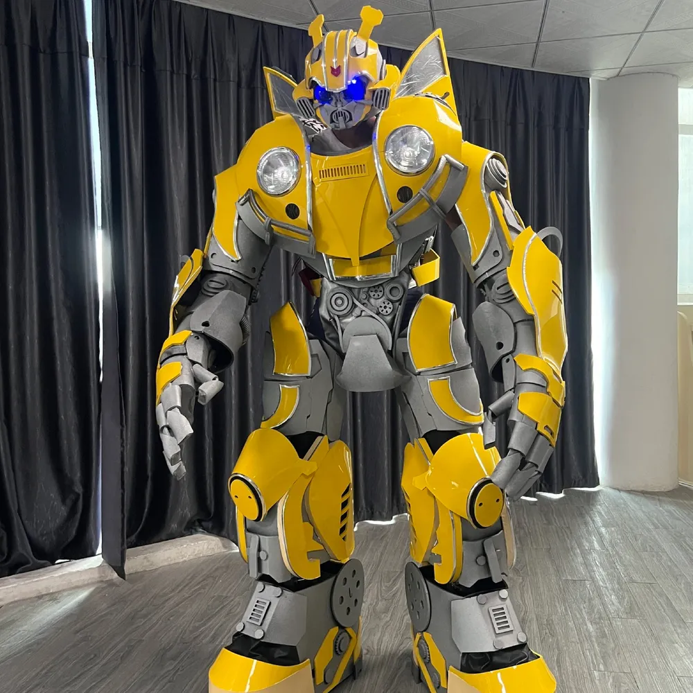 Fantasia de robô de alta qualidade para festa, venda quente de alta qualidade, amarelo, cosplay, 2.7m, luz led alta, para festa