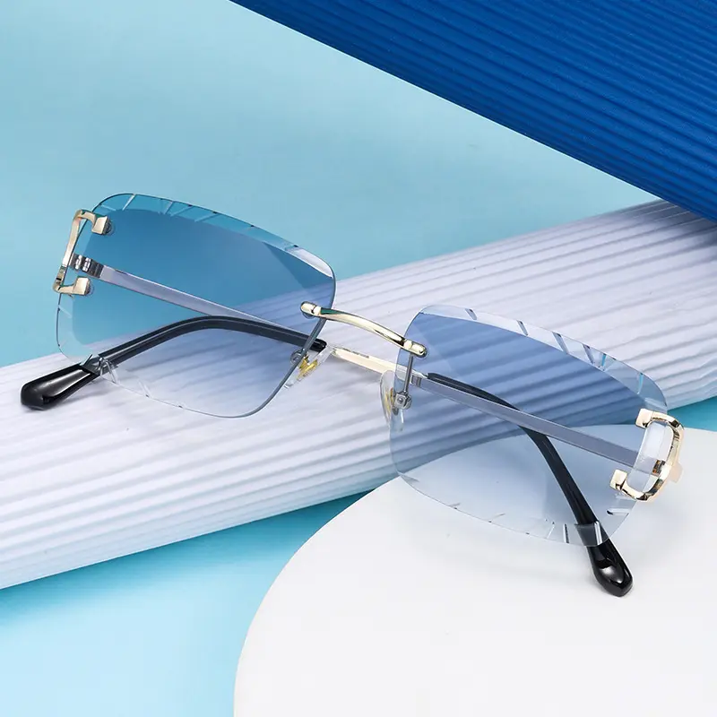Großhandel Modedesign Muster Linse Design Benutzer definierte Frauen Quadrat Rechteck Luxus Randlose Sonnenbrille Männer