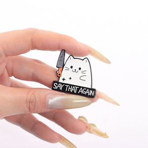 Pin esmaltado de gato con cuchillo de dibujos animados, broches de animales divertidos, insignia de solapa de Metal, regalo de joyería para amantes de las mascotas, amigos - Product Image 4