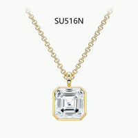 Collier Pendentif en Argent Sterling S925 avec Moissanite Sertie Clos, 1CT 2CT 3CT, Plaqué Or 18K, Bijou Minimaliste, Chaîne Ras du Cou