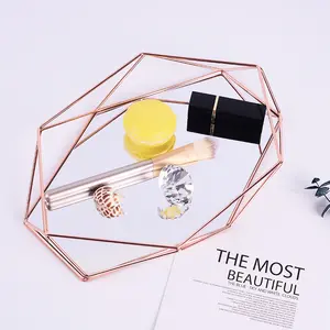 Metal Serving Acrylic Mirror Tray Nordic Luxury Modern Decorative Rose Gold Glass perfume Vanity Jewelry Storage Home Decor