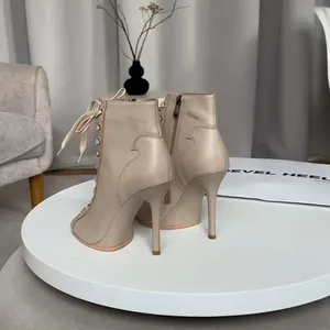 Stivali alla Caviglia in Vera Pelle Personalizzabili, <span class=keywords><strong>Sandali</strong></span> Estivi Sexy con Tacco Alto Sottile per Danza Jazz, Scarpe da Ballo con Punta Aperta per Donne - Product Image 3