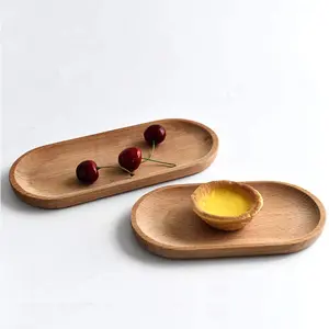 Mini piatto in legno di faggio di forma ovale giapponese per Dessert di frutta Sushi pane caffè cibo piccolo vassoio da portata in legno