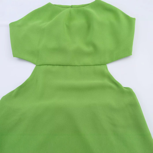 Vestido Largo Informal de Verano para Mujer, Estilo Halter, Verde, Cintura Hueca, Sin Mangas, Largo Maxi, Transpirable, Tejido, Diseño Sólido - Product Image 4