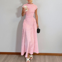 Robe longue décontractée taille haute coupe trapèze moderne, imprimé pois rétro personnalisé, respirante, ODM, été 2026