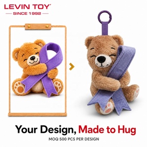 Portachiavi in peluche personalizzato con nastro viola per la consapevolezza, orsetto morbido, ciondolo per borsa, produttore OEM per eventi benefici, regalo, MOQ basso - Product Image 1