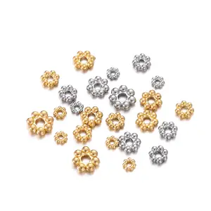 3 mm - 6 mm Stainless steel 3D snowflake spacer beads gold plated charms loose bead connector for jewelry making bracelet