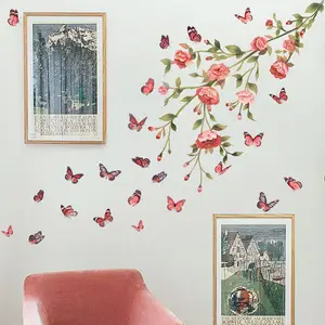 卸売 粘着ステッカー蝶-女の子のためのカラフルな花と蝶の壁のステッカー寝室のリビングルームの装飾自己粘着性の壁のステッカー蝶