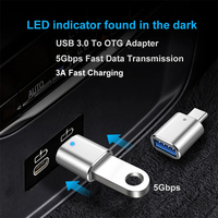 Indicateur LED portable type-c vers USB 3.0 adaptateur OTG femelle pour chargeur de voiture/ordinateur