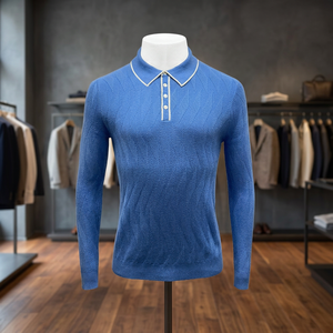 Men's FW23 Premium Slim Fit Long Sleeve <b>Pullover</b> <b>Sweater</b> Winter Cotton Nylon Blend Anti-Wrinkle Quick Dry Breathable Button - Product Image 3