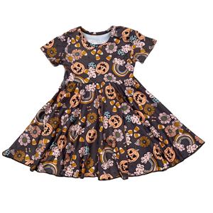 Vestido de niña 2022 con estampado de calabaza y lazo, estilo A-Line hasta la rodilla, para primavera, bodas, fiestas de cumpleaños, venta al por mayor para niños - Product Image 1