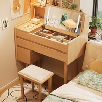 Coiffeuse en bois avec rangement, bureau de maquillage et d'écriture, tout-en-un, moderne, minimaliste, pliable et éclairée pour chambre à coucher