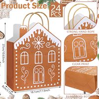 Sacs cadeaux de Noël en papier kraft biodégradable en forme de maison de pain d'épices avec poignées à cordon, 18x8x27CM, en stock, pour les fêtes de fin d'année