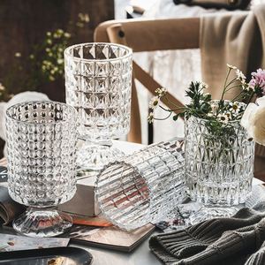 Vase en verre transparent de style européen de 18 cm, vase minimaliste pour fleurs aquatiques, ornement de bureau pour le salon, décoration intérieure - Product Image 2