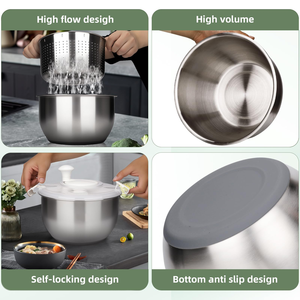 304 Stainless Steel Salad Spinner Essential Kitchen Tool <b>for</b> Dehydrating Lettuce Fruits and <b>Vegetables</b> Spinner with PP Cover - Product Image 2